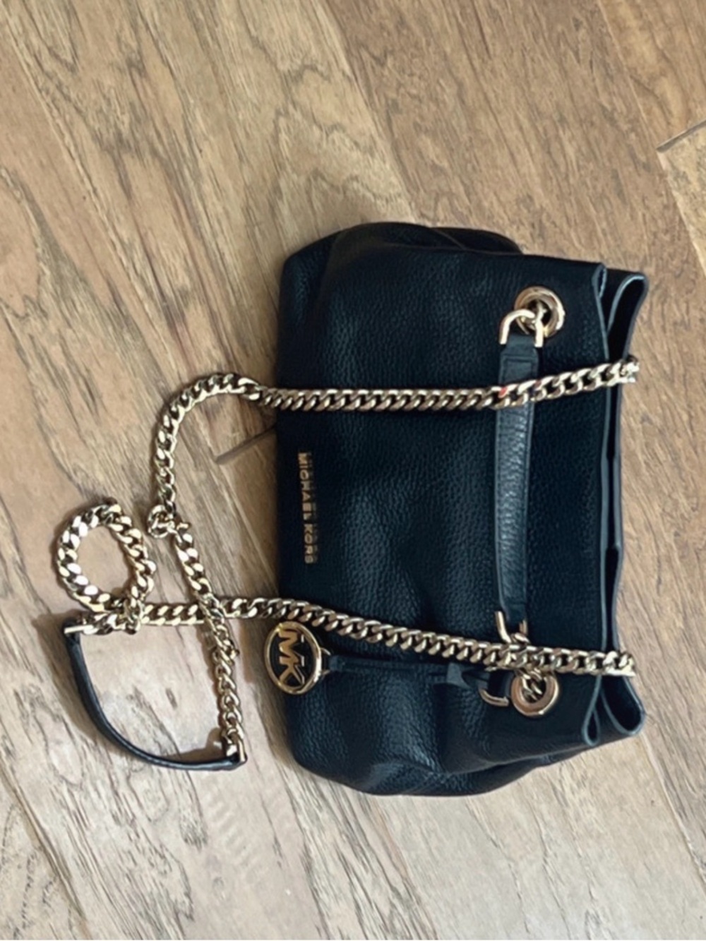 Michael Kors Black Pebbled Leather Shoulder Bag Gold Chain Convertible Strap - Picture 4 of 9